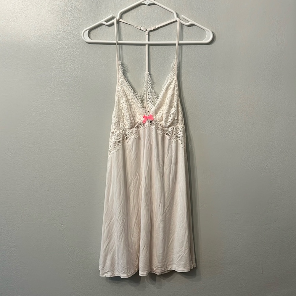 Victoria's Secret White and Pink Lace Chemise